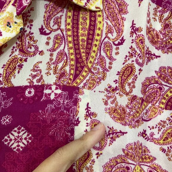 Rose & Olive Large Orange Pink Boho Paisley Soft Flowy Button Down Elegant - Picture 6 of 11